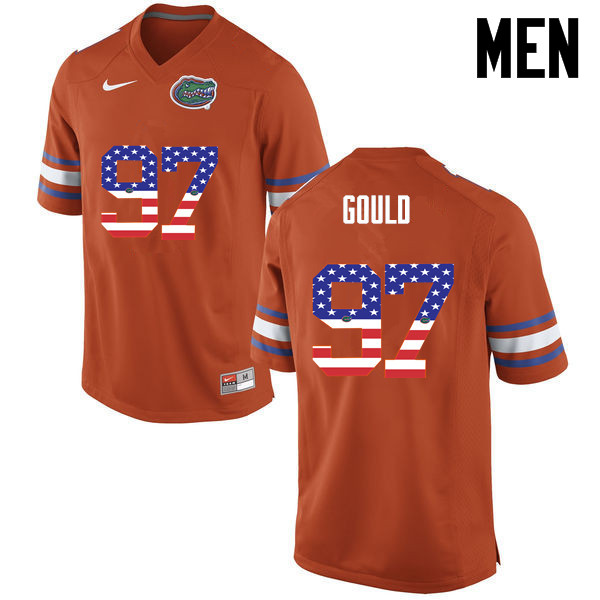 Men Florida Gators #97 Jon Gould College Football USA Flag Fashion Jerseys-Orange - Click Image to Close